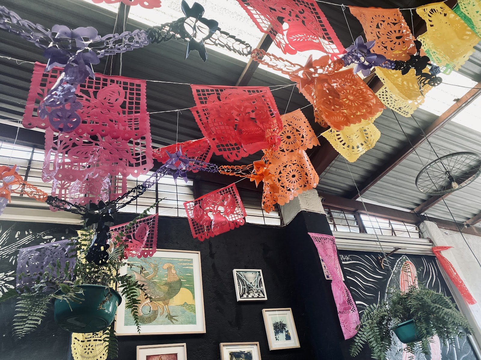 papel picado in a mezcal bar