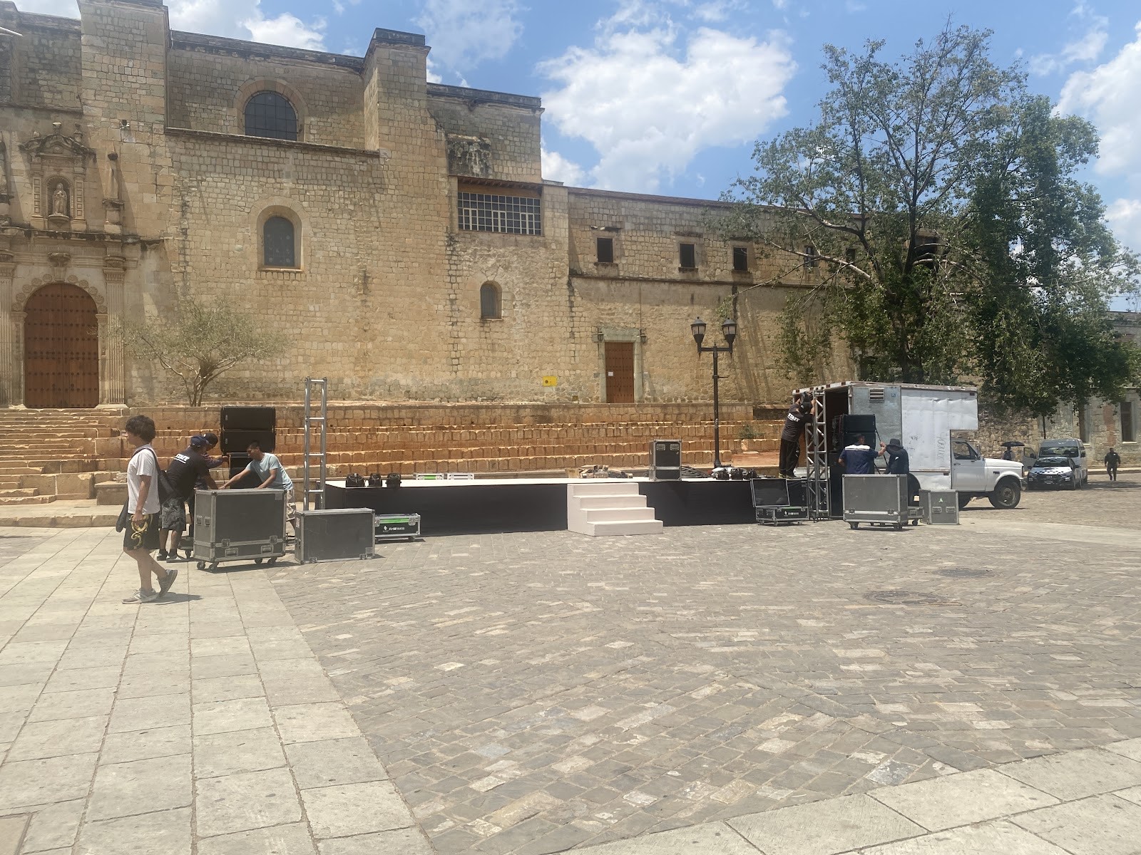 a stage set in the plaza