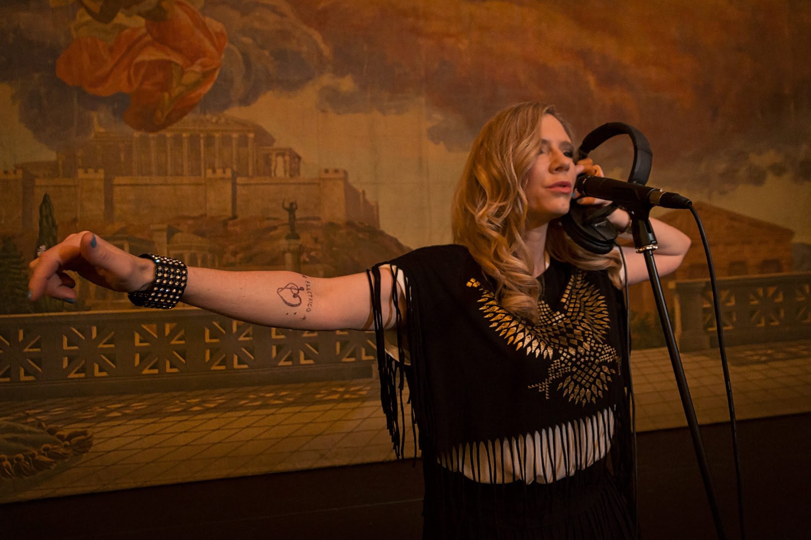 singing at the microphone