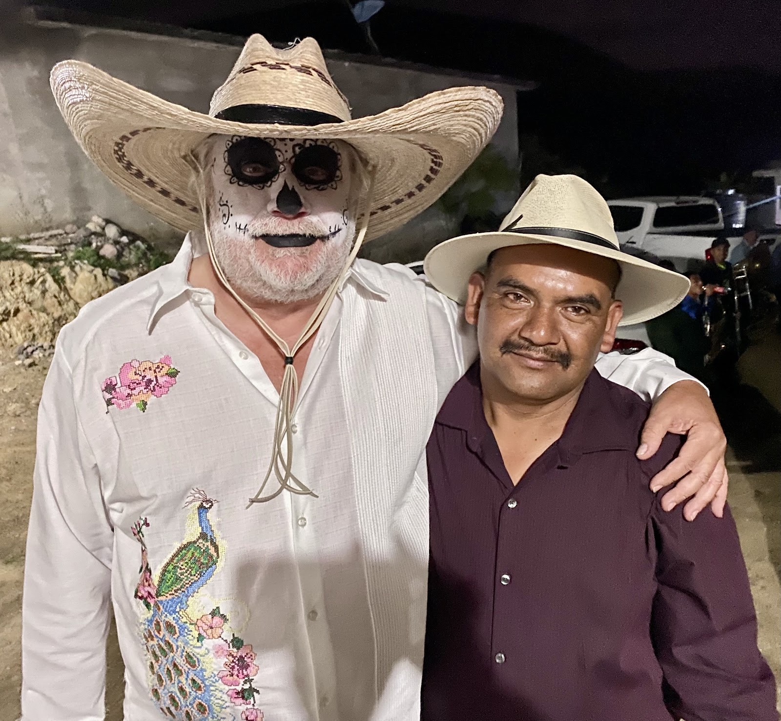 two friends at night